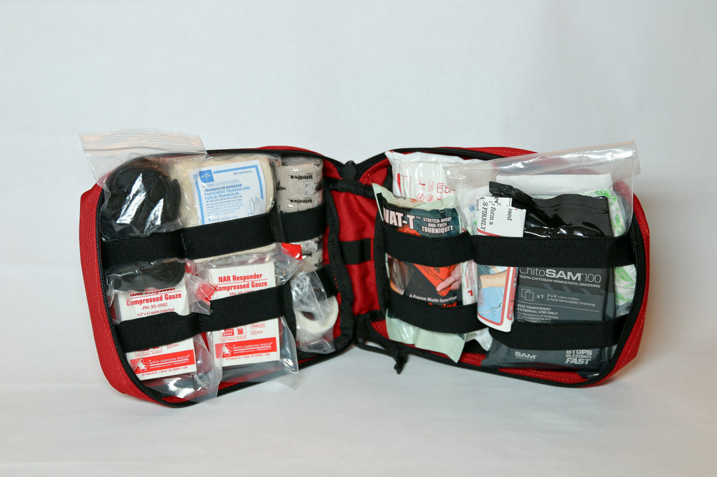 Trucker's First Aid Trauma Kit interior contents view.