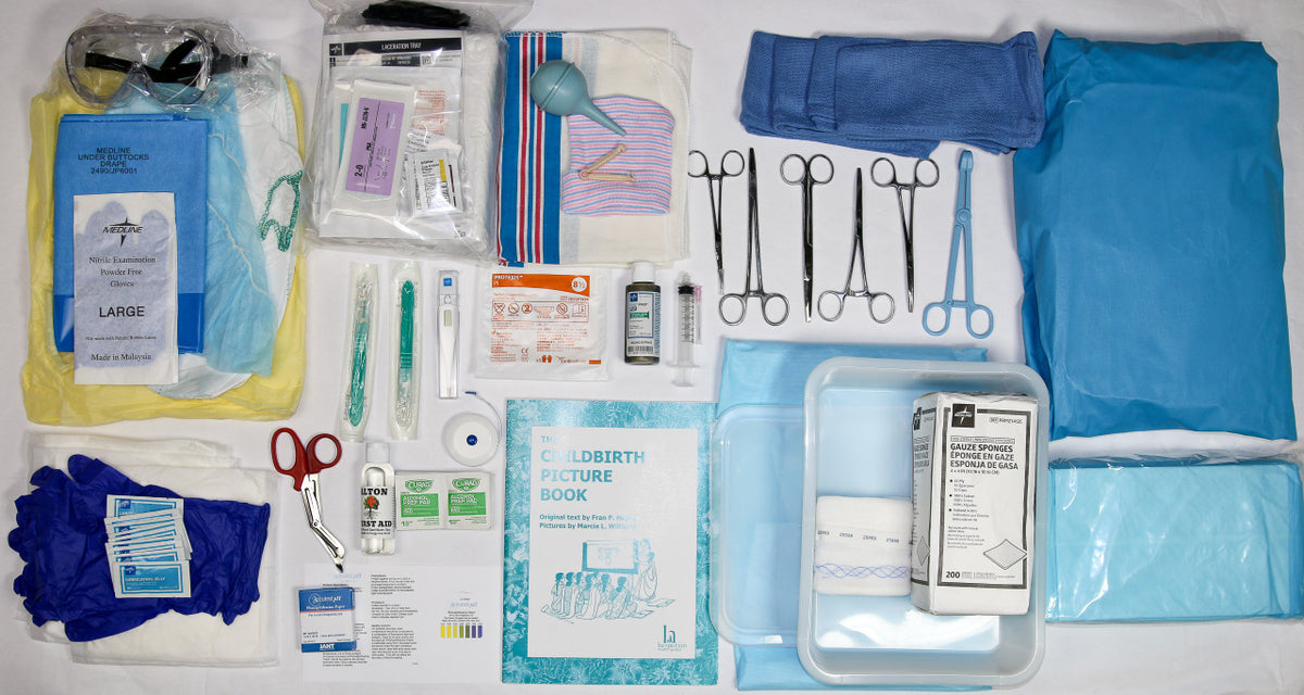 First Aid Emergency Deluxe Labor and Baby Delivery OB Kit with the Special Suture Kit included and everything opened up