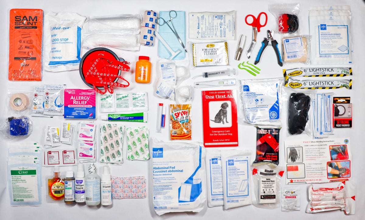 Ultimate Pet and Parent First Aid Kit Full supplies shown
