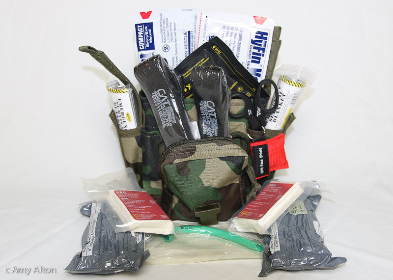 Build Your Own 2 Person Emergency Trauma Kit Contents with CAT tourniquets shown