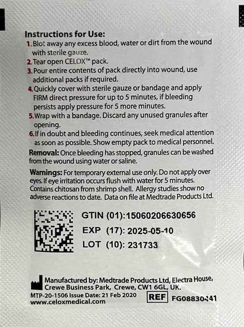 Celox Granules 2 gram Packets front of package