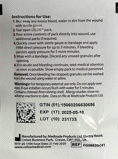Celox Granules 2 gram Packet SALE Expiration 5/2025