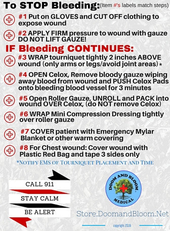 Active Shooter Medical First Aid Bleeding Kit Instructions Back Label