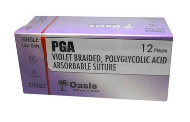 PGA Absorbable (Polyglycolic Acid) Suture, Sterile 2-0, 3-0 or 4-0 sizes