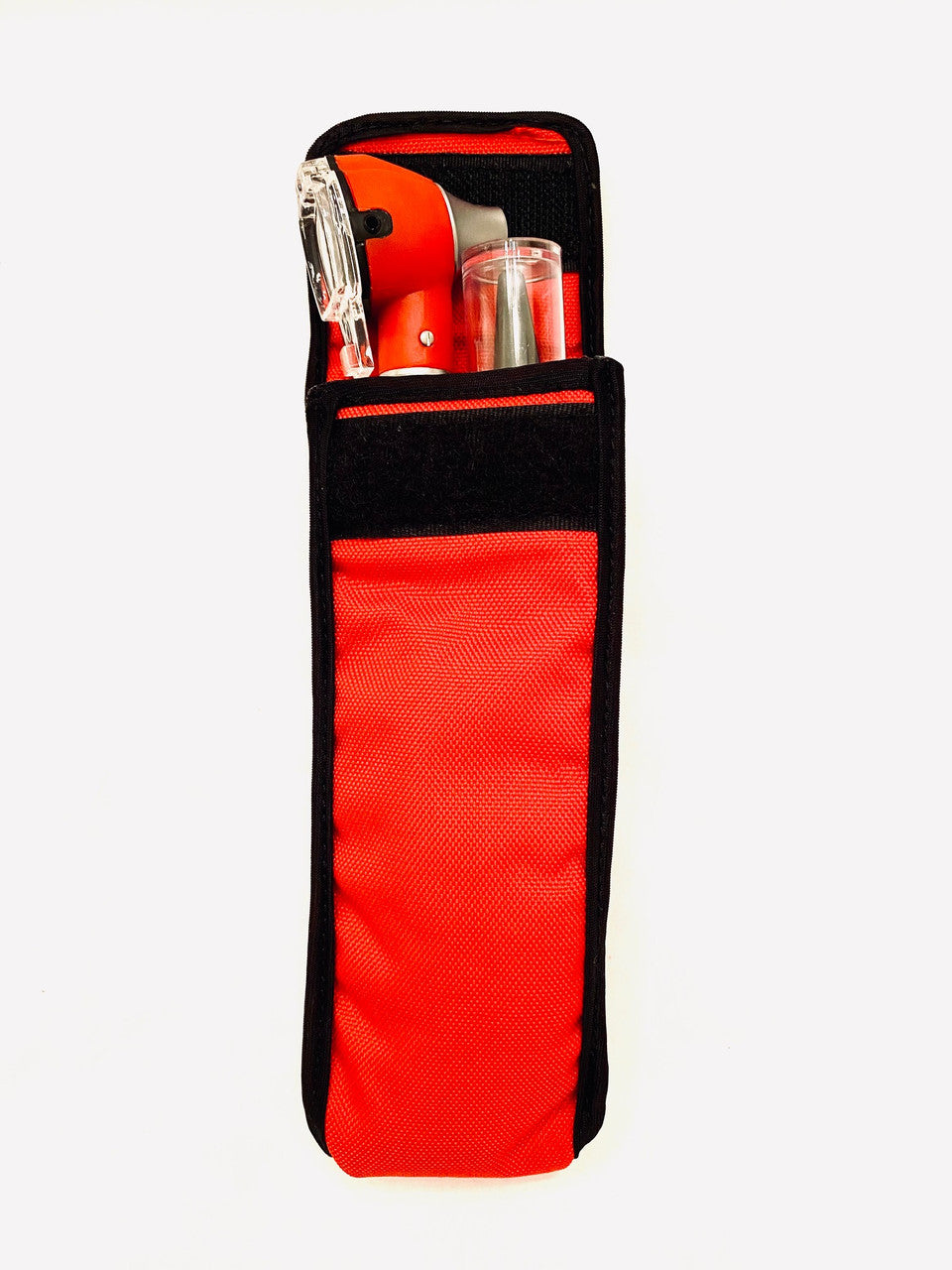 Portable otoscope to look inside ears, packed in a padded nylon case.