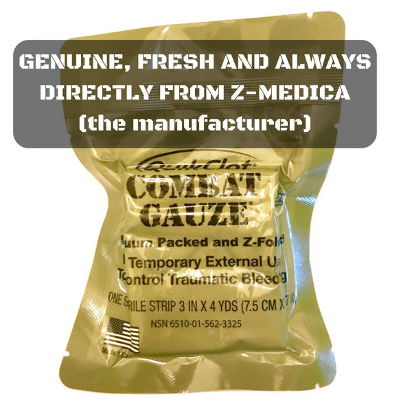 QuikClot Combat Gauze hemostatic gauze to stop the bleeding in traumatic wounds