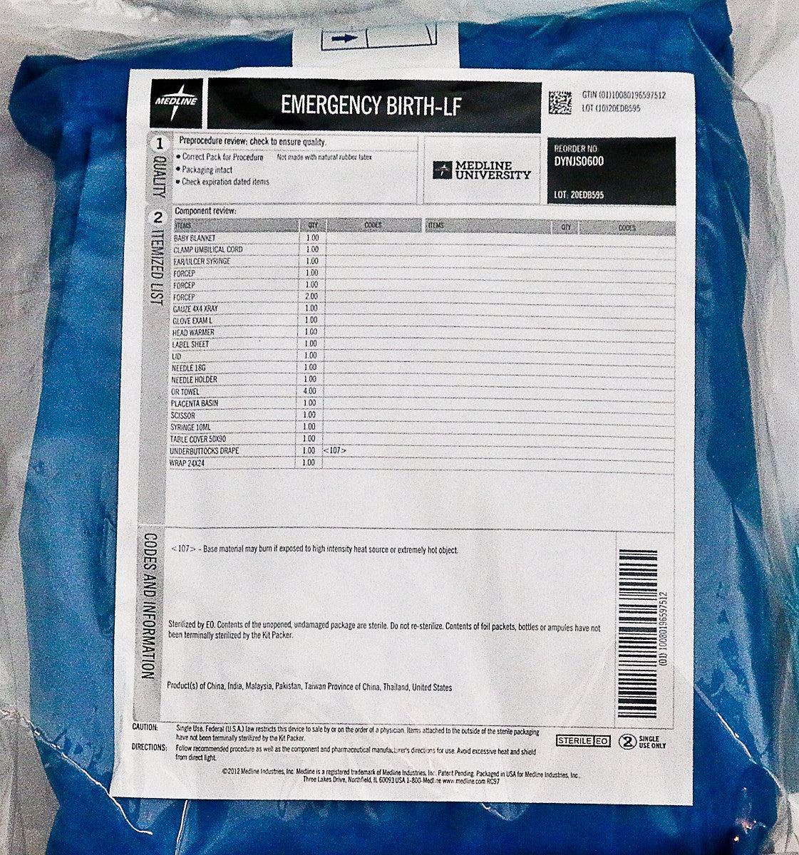 Sterile Pack in the First Aid Emergency Deluxe Labor and Baby Delivery OB Kit